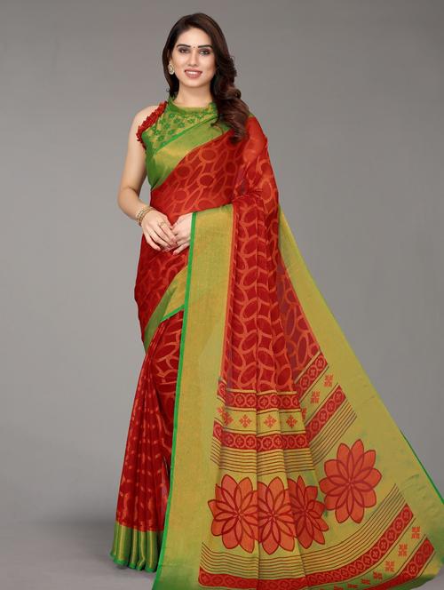 red woven saree with blouse - 20086380 - Very Small Image - 1