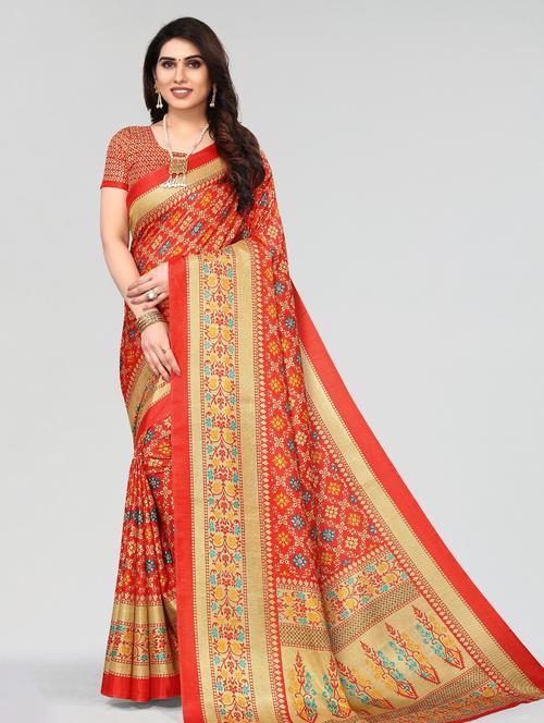 red woven saree with blouse - 20086383 - Very Small Image - 1