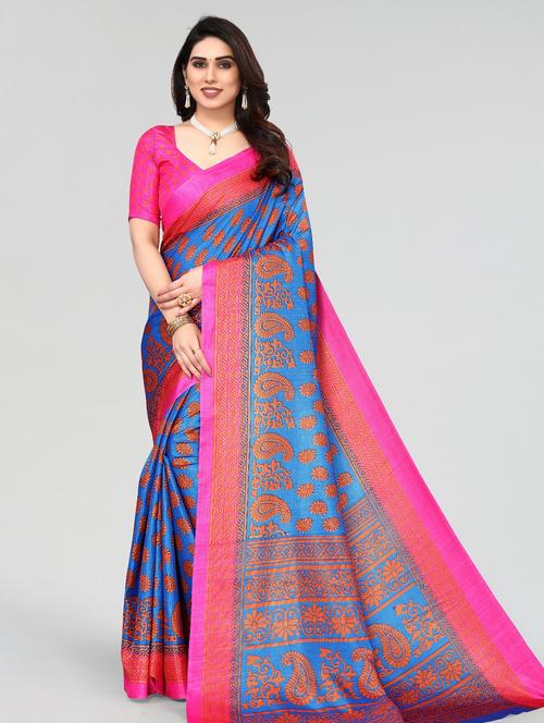 pink printed woven saree with blouse - 20086403 - Very Small Image - 1