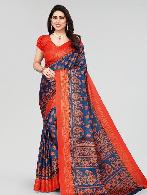 orange woven saree with blouse - 20086405 - Very Small Image - 1