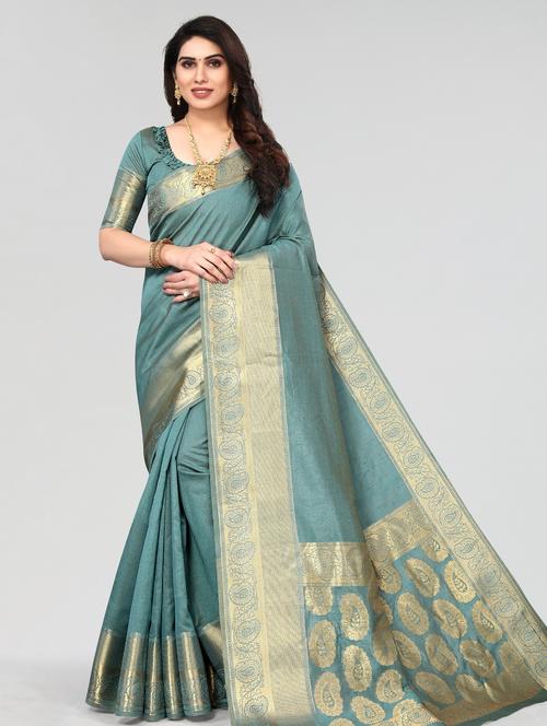 light blue banarasi saree with blouse - 20086407 - Very Small Image - 1