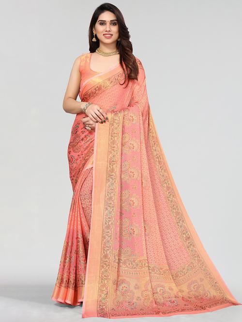 pink woven saree with blouse - 20086422 - Very Small Image - 1