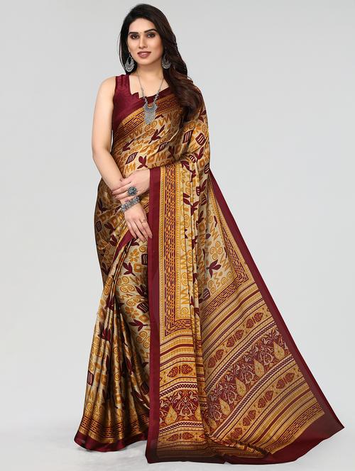 maroon woven saree with blouse - 20086437 - Very Small Image - 1