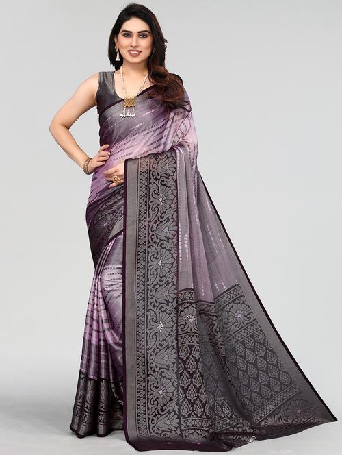 grey printed woven saree with blouse - 20086454 - Very Small Image - 1