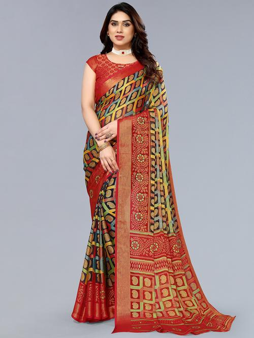 orange printed woven saree with blouse - 20086475 - Very Small Image - 1