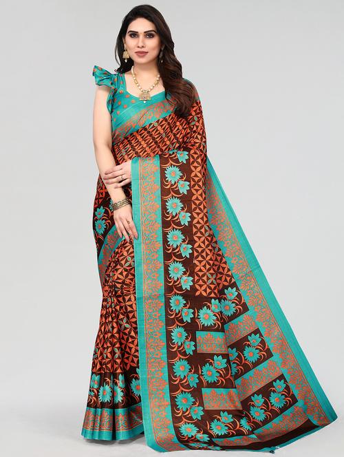 brown woven saree with blouse - 20086487 - Very Small Image - 1