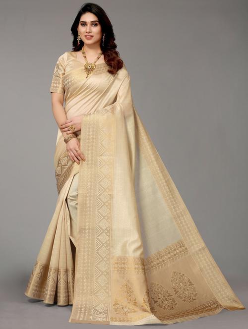 cream banarasi saree with blouse - 20086510 - Very Small Image - 1