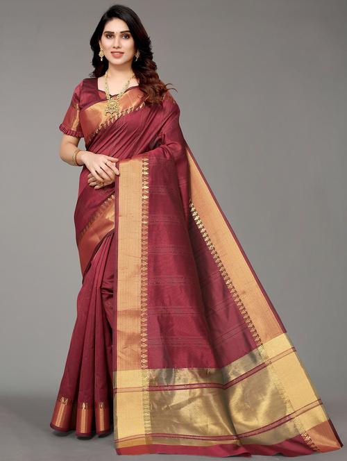 magenta silk blend banarasi saree with blouse - 20086515 - Very Small Image - 1