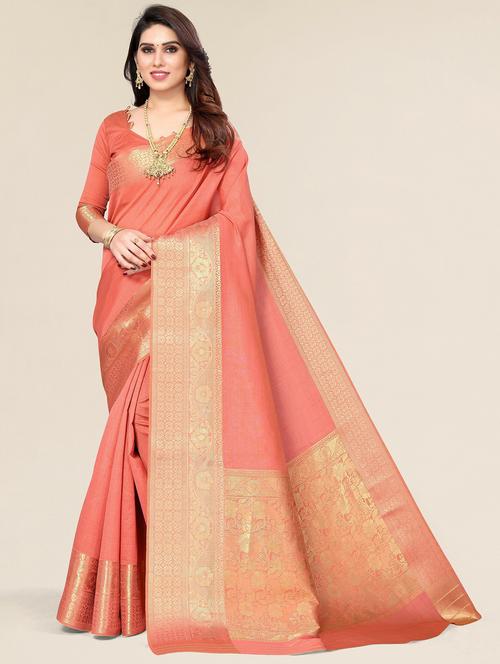 orange banarasi saree with blouse - 20086519 - Very Small Image - 1