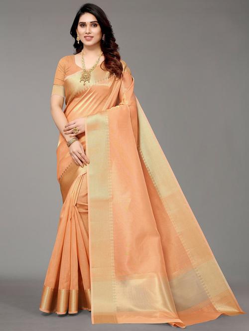 orange banarasi saree with blouse - 20086530 - Very Small Image - 1