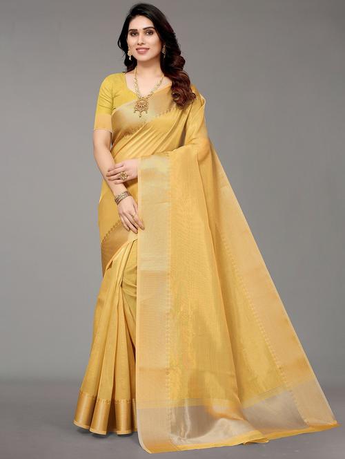 yellow banarasi saree with blouse - 20086531 - Very Small Image - 1