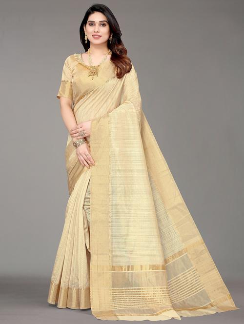 cream banarasi saree with blouse - 20086533 - Very Small Image - 1