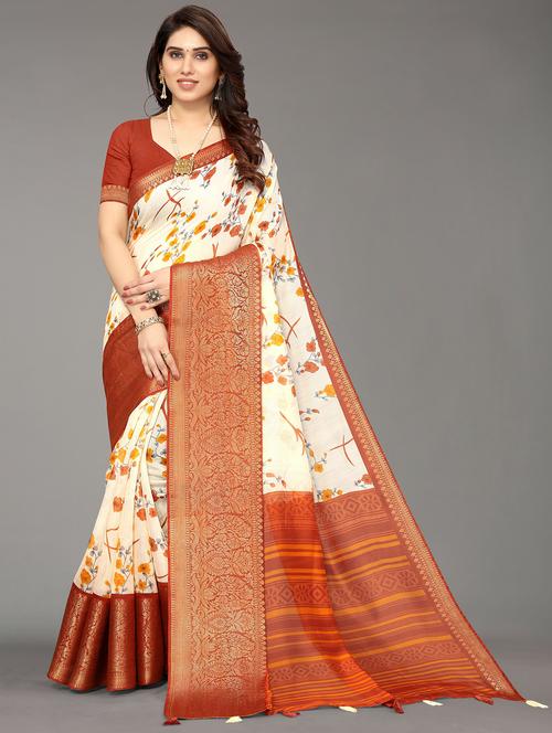 orange banarasi saree with blouse - 20086535 - Very Small Image - 1