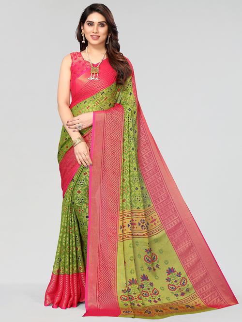 green woven saree with blouse - 20086544 - Very Small Image - 1