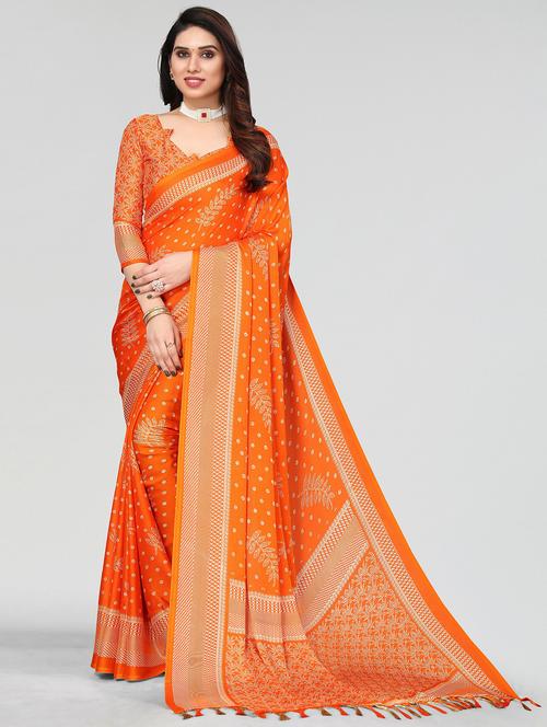 orange woven saree with blouse - 20086558 - Very Small Image - 1