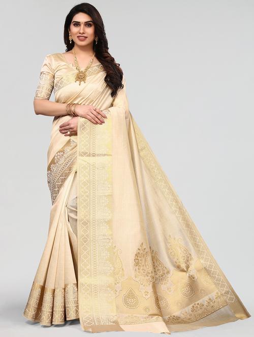 cream banarasi saree with blouse - 20086565 - Very Small Image - 1