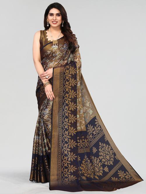 black woven saree with blouse - 20086574 - Very Small Image - 1