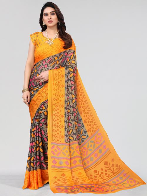orange woven saree with blouse - 20086587 - Very Small Image - 1