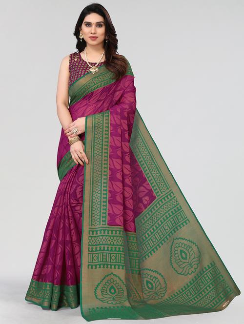 green woven saree with blouse - 20086593 - Very Small Image - 1