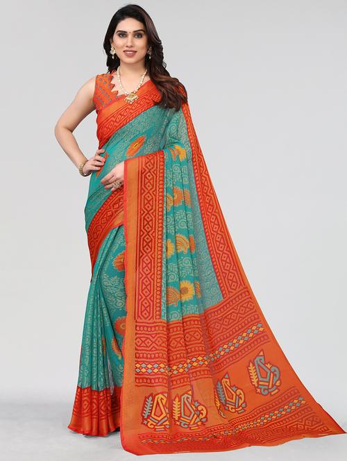 orange woven saree with blouse - 20086596 - Very Small Image - 1