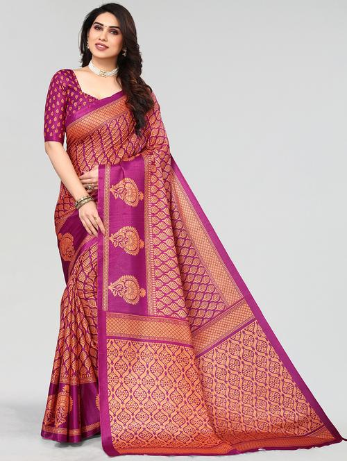 magenta woven saree with blouse - 20086617 - Very Small Image - 1