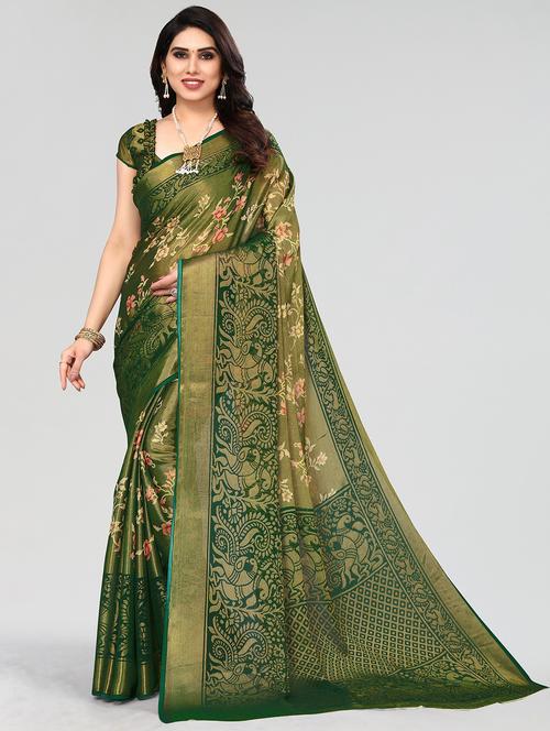 green woven saree with blouse - 20086620 - Very Small Image - 1