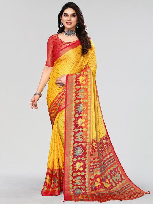 yellow printed saree with blouse - 20086626 - Very Small Image - 1