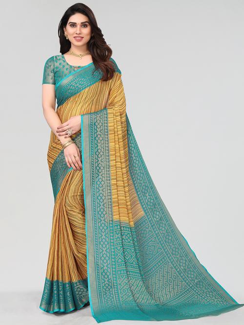 beige printed saree with blouse - 20086632 - Very Small Image - 1