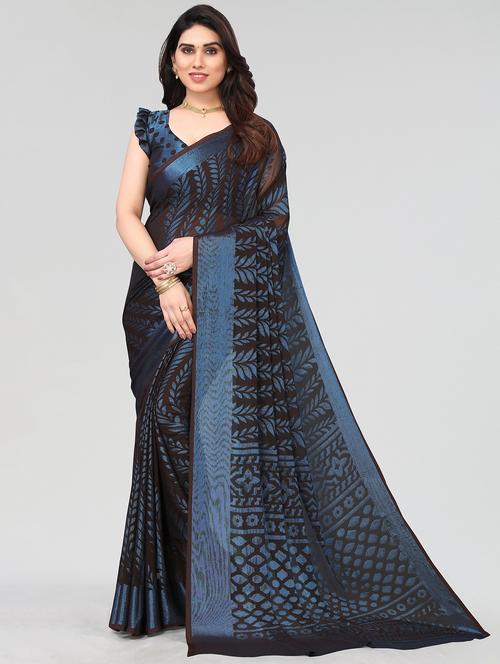 black printed saree with blouse - 20086635 - Very Small Image - 1