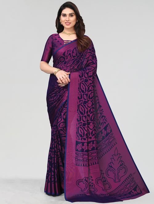 navy blue printed saree with blouse - 20086641 - Very Small Image - 1