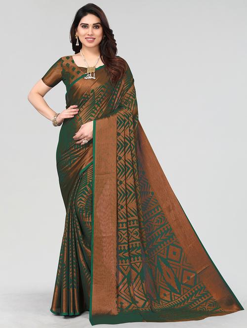 green printed saree with blouse - 20086648 - Very Small Image - 1