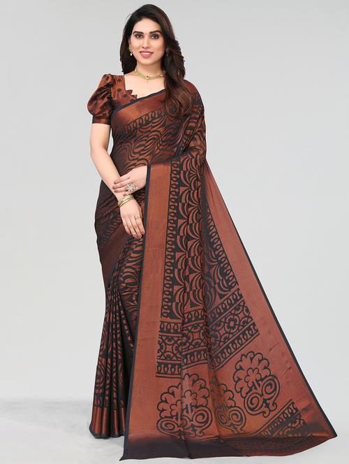 grey printed saree with blouse - 20086655 - Very Small Image - 1