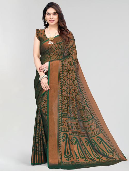 green printed saree with blouse - 20086663 - Very Small Image - 1