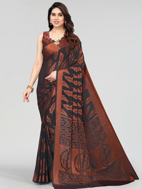 grey printed saree with blouse - 20086668 - Very Small Image - 1