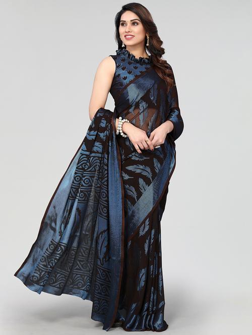 black printed saree with blouse - 20086669 - Very Small Image - 1