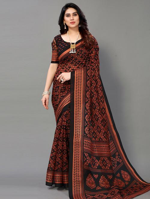 black printed saree with blouse - 20086692 - Very Small Image - 1