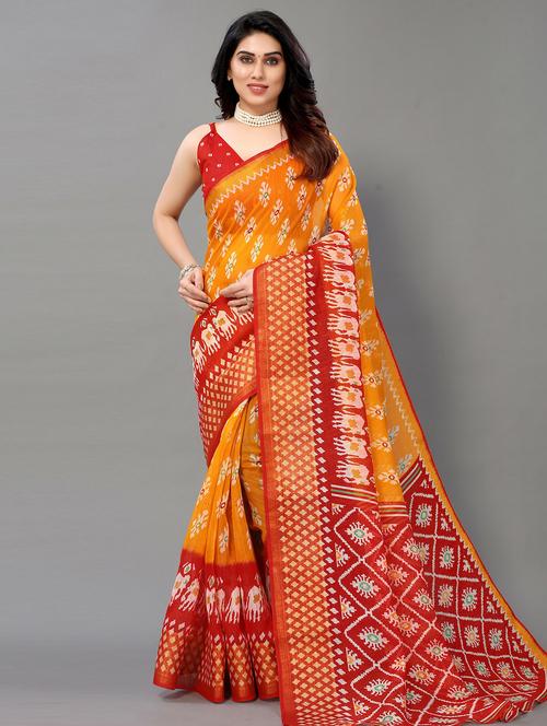 orange printed saree with blouse - 20086698 - Very Small Image - 1