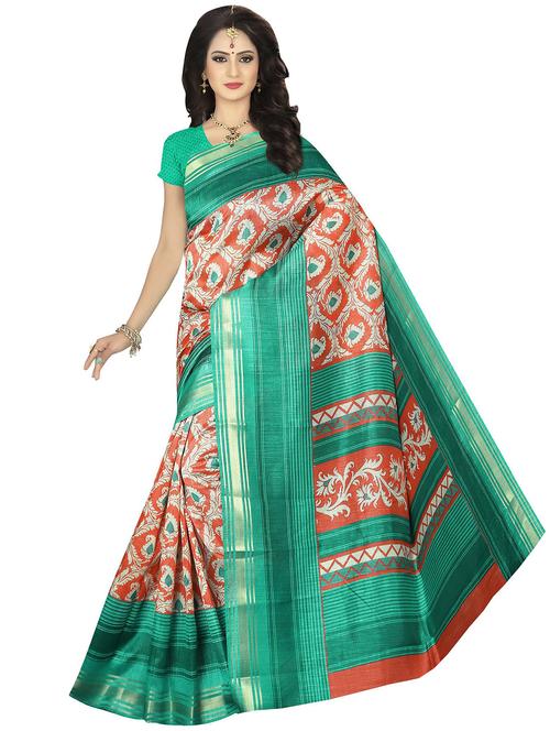 orange printed saree with blouse - 20086706 - Very Small Image - 1