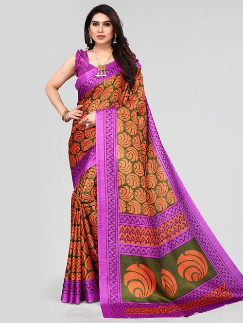 green printed saree with blouse - 20086711 - Very Small Image - 1