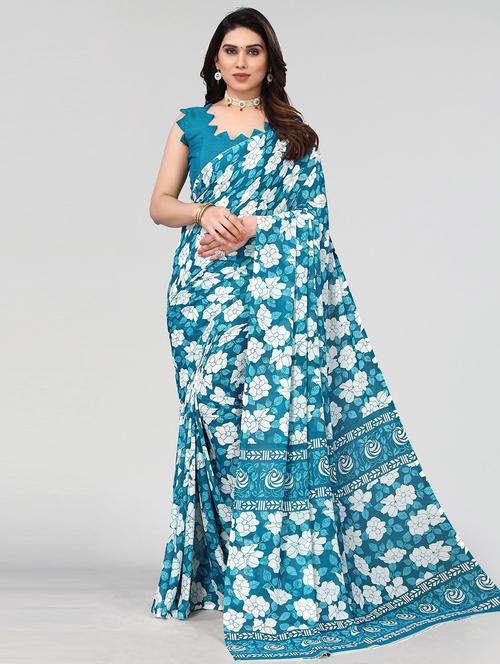 blue printed saree with blouse - 20086723 - Very Small Image - 1