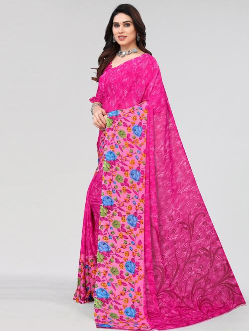 pink printed saree with blouse - 20086732 - Very Small Image - 1