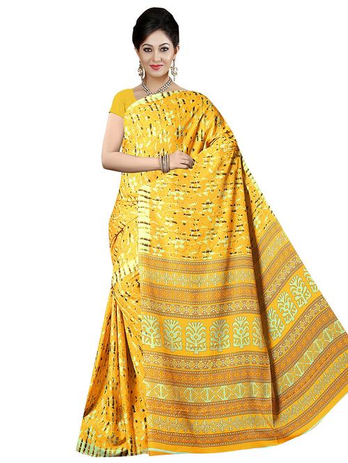yellow printed saree with blouse - 20086776 - Very Small Image - 1
