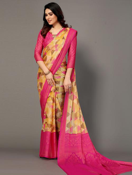 pink woven saree with blouse - 20086795 - Very Small Image - 1