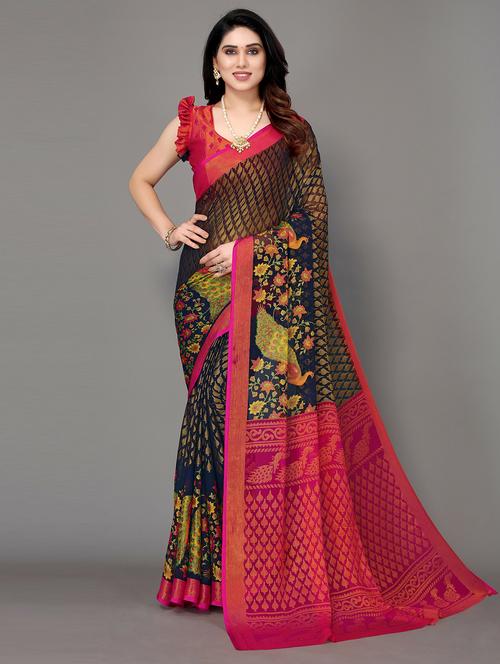 dark blue woven saree with blouse - 20086811 - Very Small Image - 1