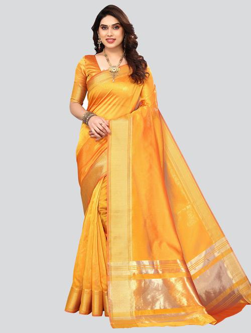 yellow banarasi saree with blouse - 20086815 - Very Small Image - 1