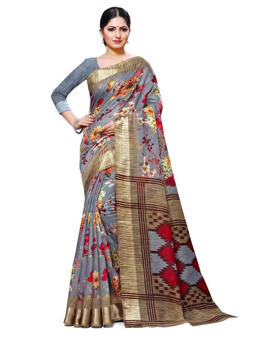 grey printed saree with blouse - 20086818 - Very Small Image - 1
