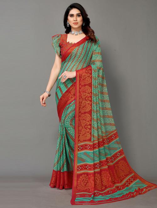 green self design woven saree with blouse - 20086823 - Very Small Image - 1