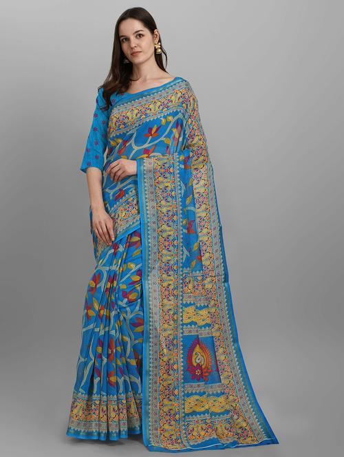 light blue woven saree with blouse - 20086834 - Very Small Image - 1