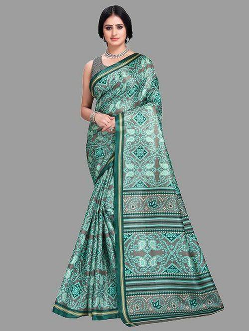 green woven saree with blouse - 20086844 - Very Small Image - 1