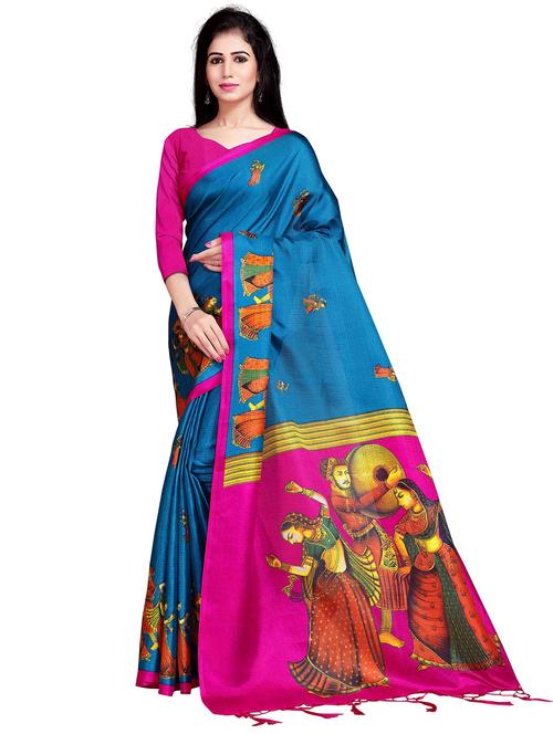 light blue self design printed saree with blouse - 20086846 - Very Small Image - 1
